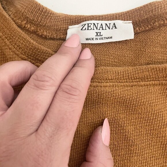 Zenana Size XL Thermal Pullover Sweater Slouch Shoulders Cropped Gold - Picture 6 of 12